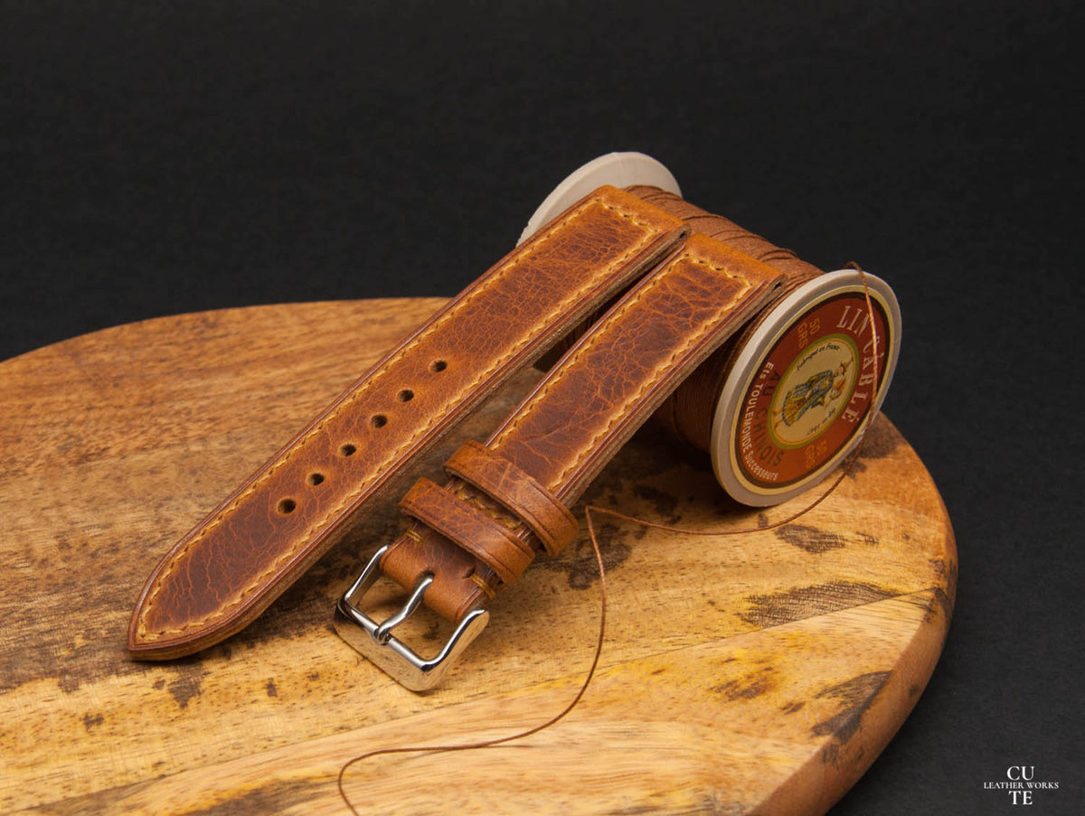 Leather Watch Band, Italian Badalassi factory watch strap. 3,5-4 mm thick. Handmade in Finland, 10 - 26 mm