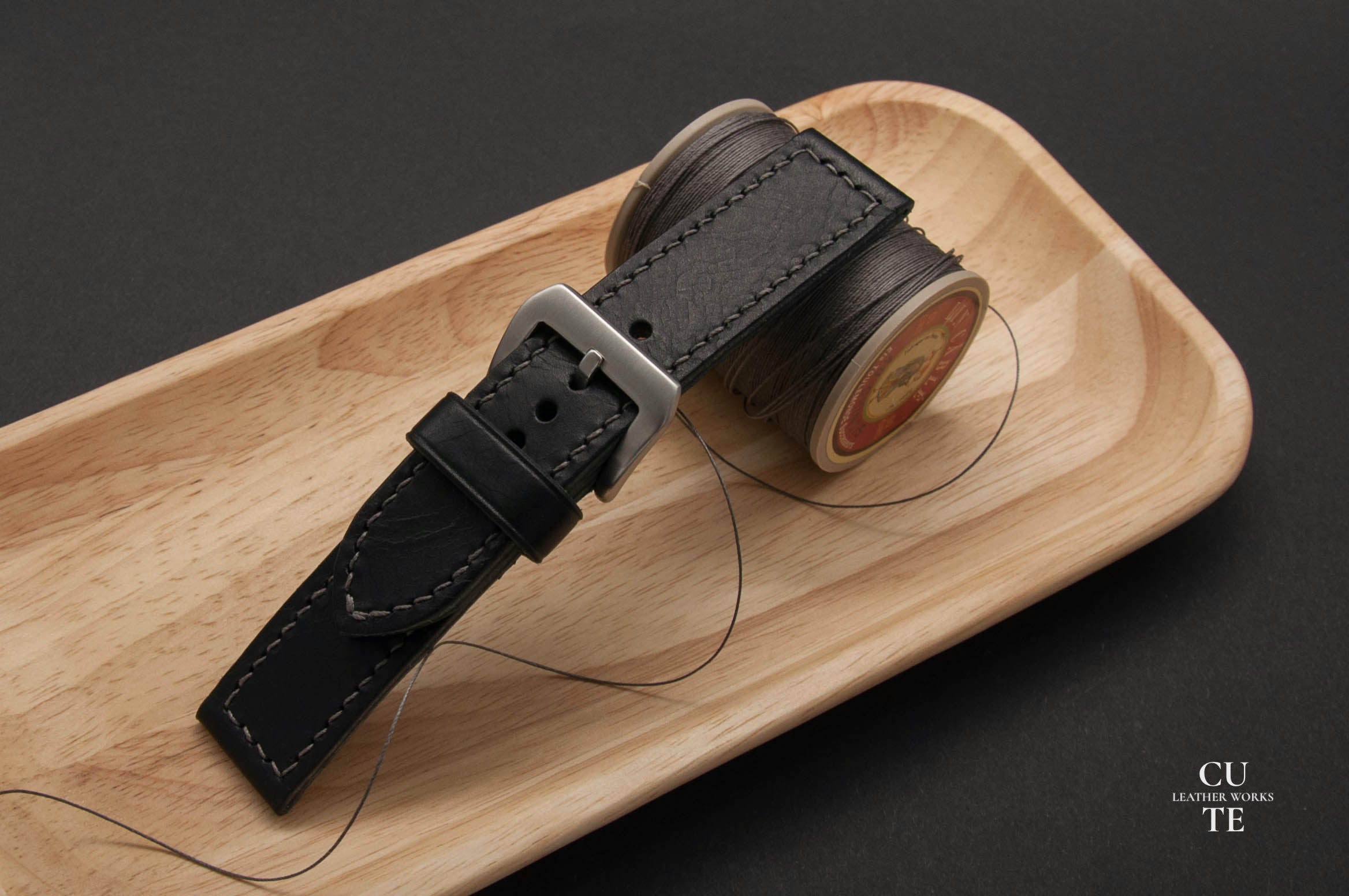 PANERAI Watch Band, Badalassi Carlo Wax Black Leather, Single Loop