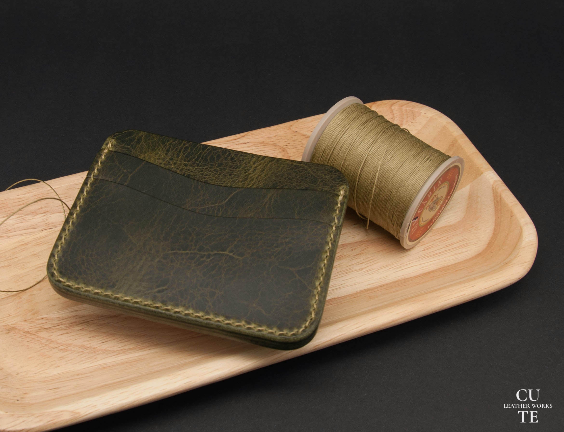 Leather Card Holder, Badalassi Carlo Wax Olive Italian Leather