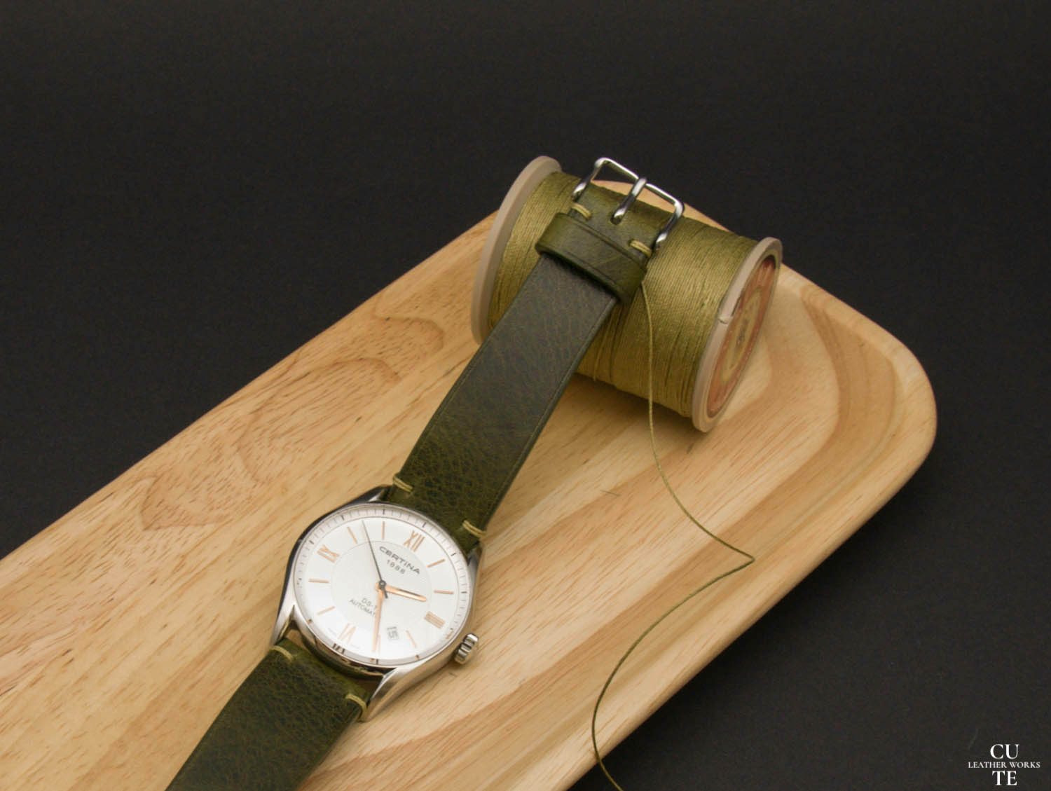 Badalassi Carlo Wax Olive Leather Watch Strap, With Lining