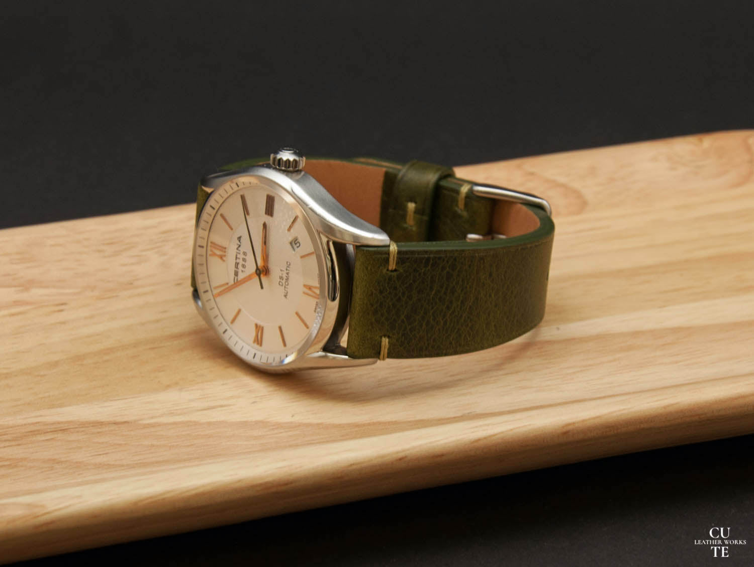 Badalassi Carlo Wax Olive Leather Watch Strap, With Lining