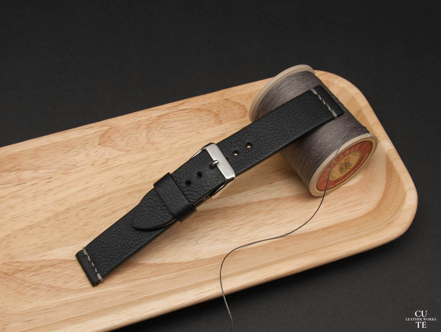 Badalassi Carlo Minerva Box Black Leather Watch Strap, Horizontal stitching