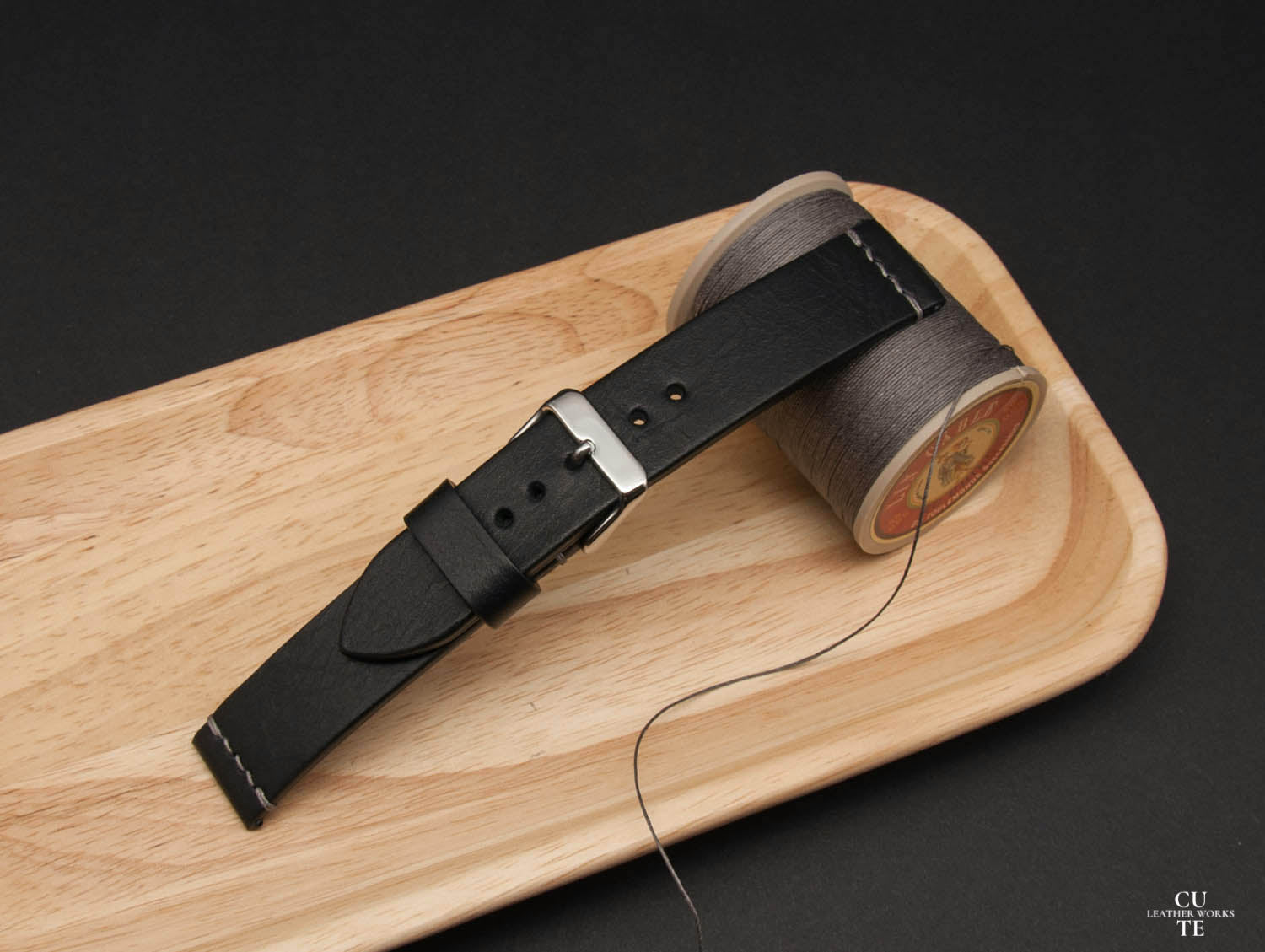 Badalassi Carlo Wax Black Leather Watch Strap, Horizontal Stitching