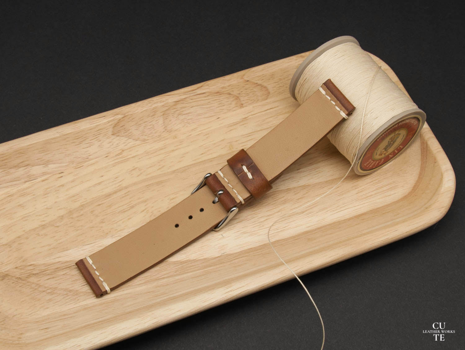 Badalassi Carlo Wax Cognac Leather Watch Strap, Horizontal Stitching