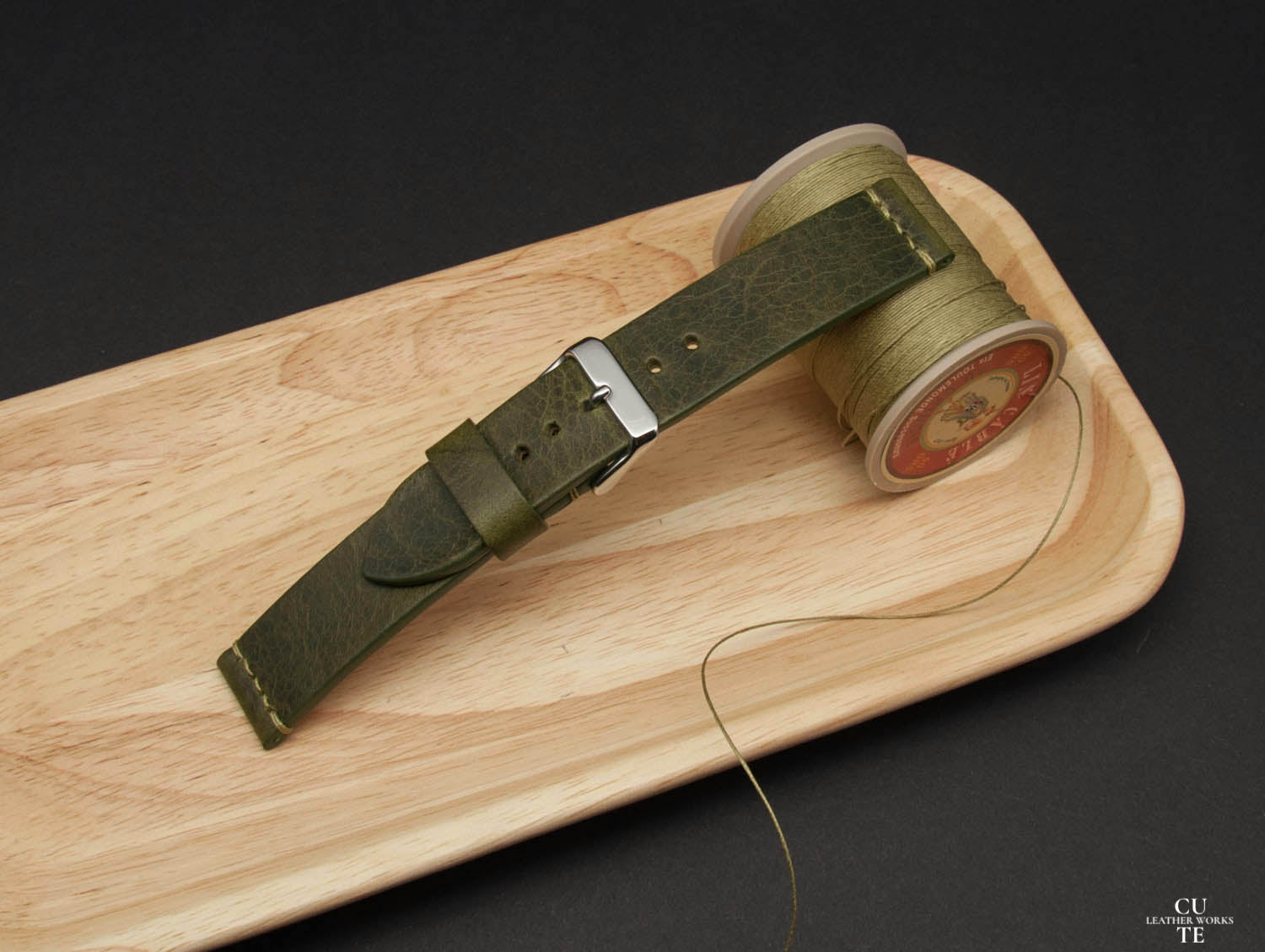 Badalassi Carlo Wax Olive Leather Watch Strap, Horizontal Stitching