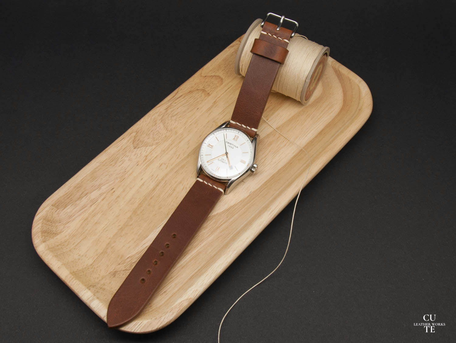 Badalassi Carlo Wax Cognac Leather Watch Strap, Horizontal Stitching