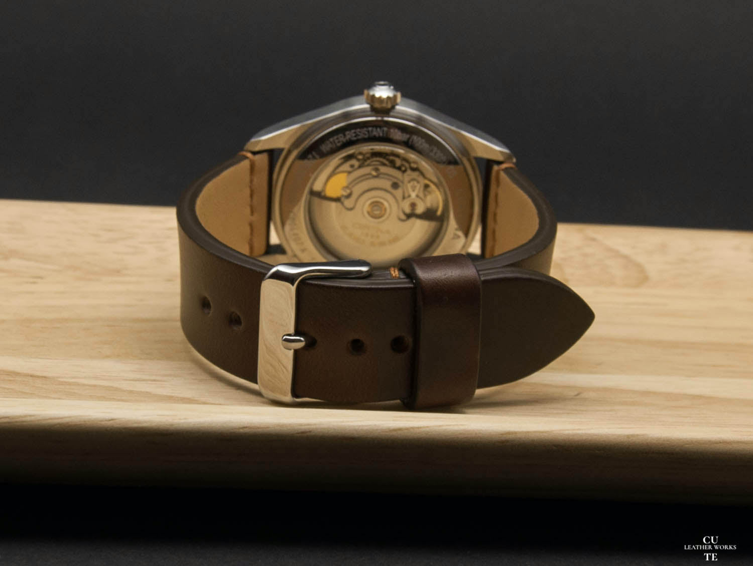 Horween Chromexcel Dark Brown Leather Watch Strap, Horizontal Stitching