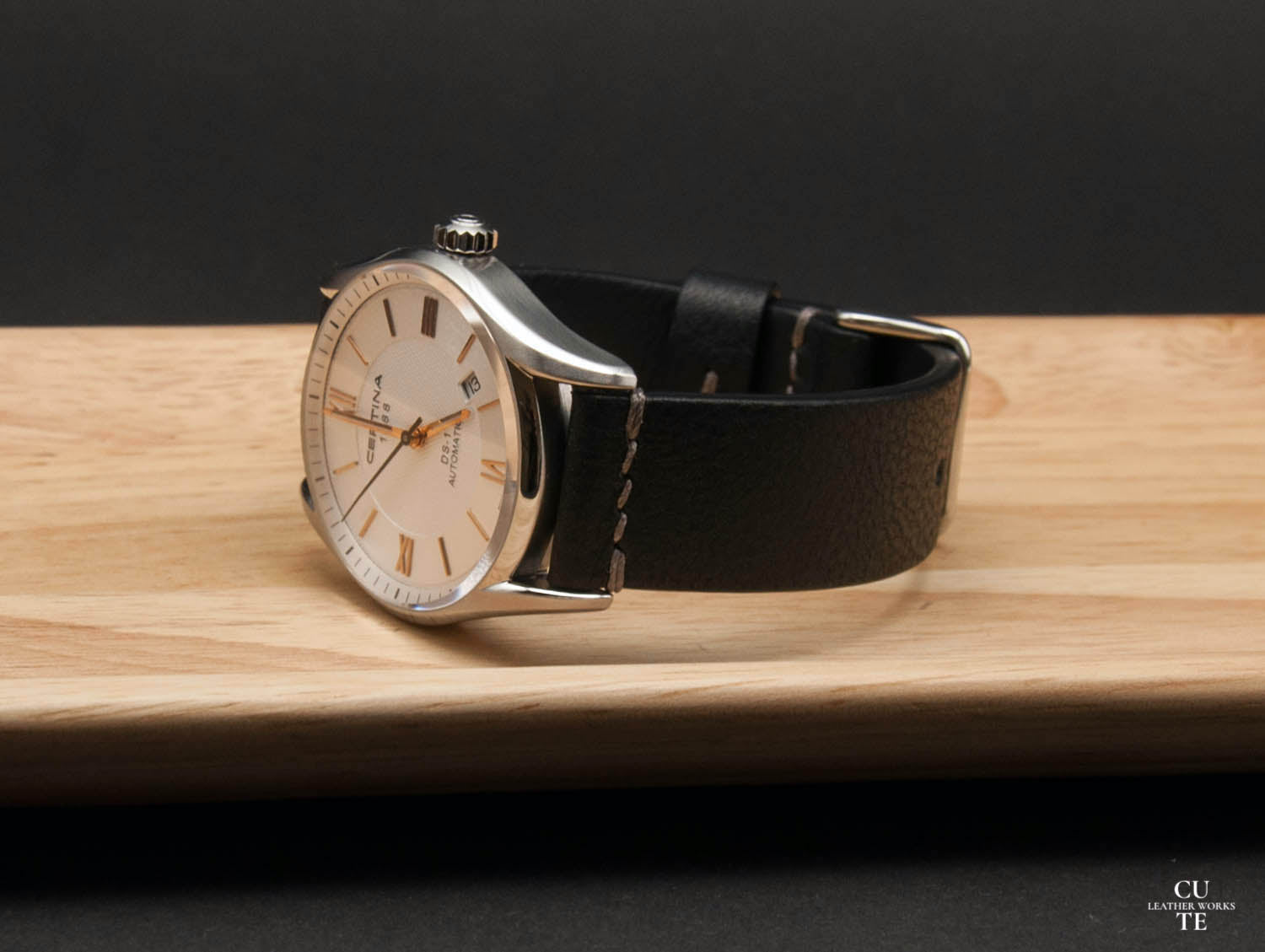 Badalassi Carlo Minerva Box Black Leather Watch Strap, Horizontal stitching