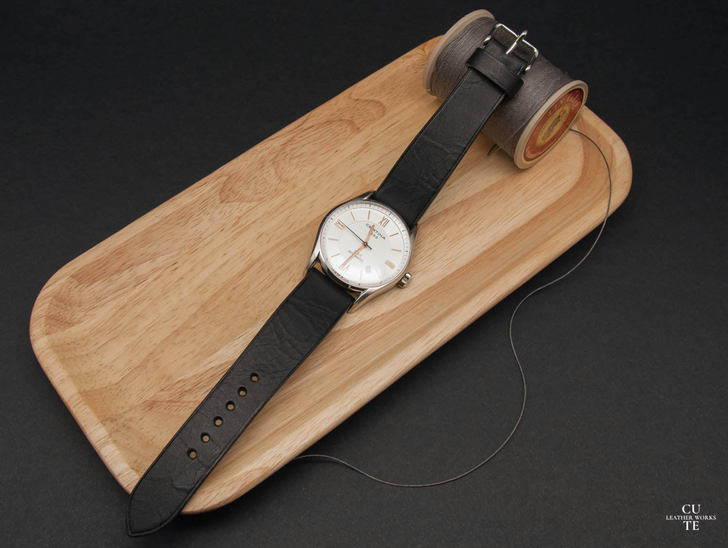 Badalassi Carlo Wax Black Leather Watch Strap, Non-stitched