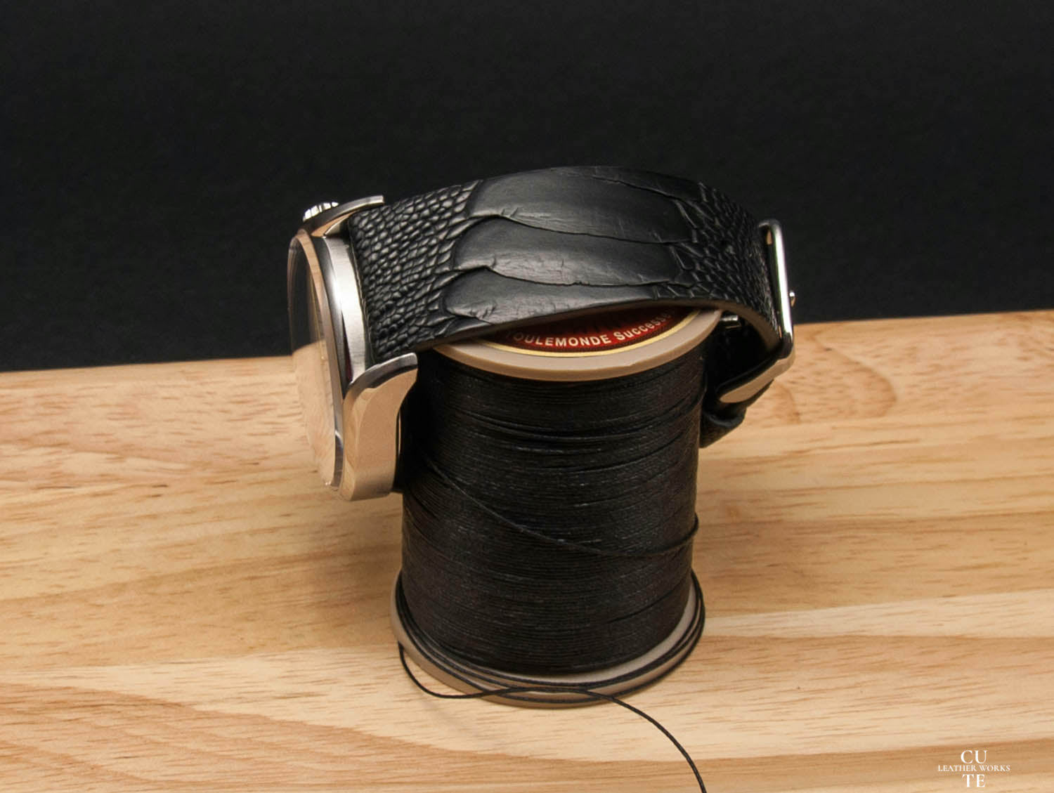 Ostrich Leg Black Leather Watch Strap, Non-stitched