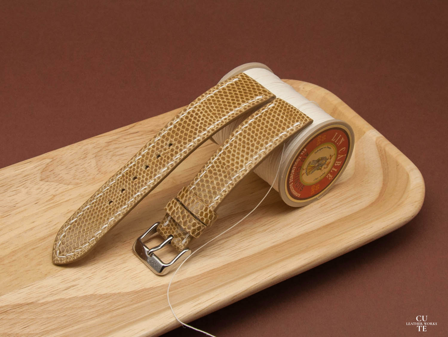 Lizard Beige Leather Watch Strap, Handmade in Finland