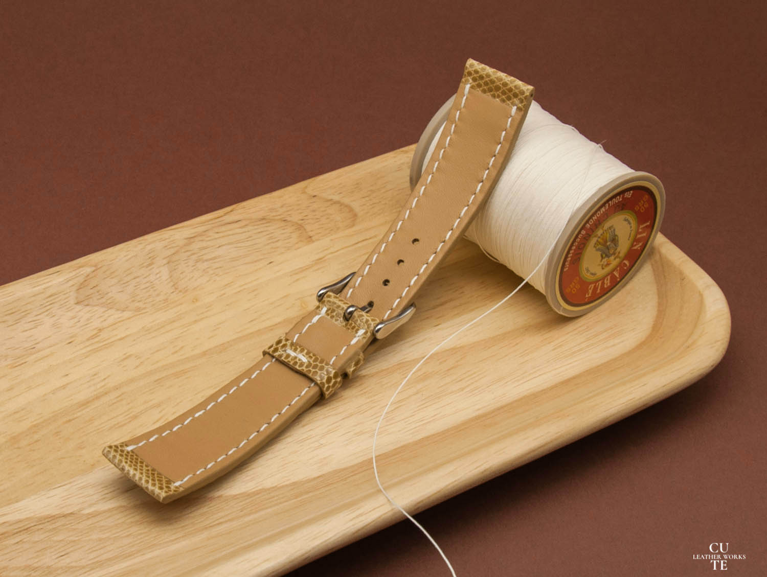 Lizard Beige Leather Watch Strap, Handmade in Finland