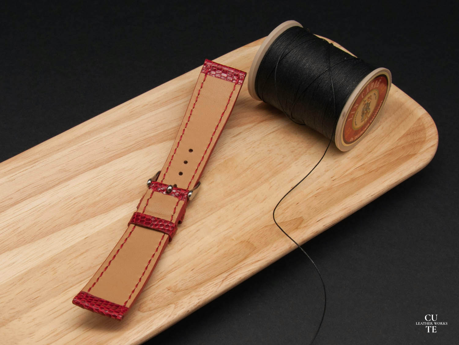 Lizard Red Leather Watch Strap, Handmade in Finland
