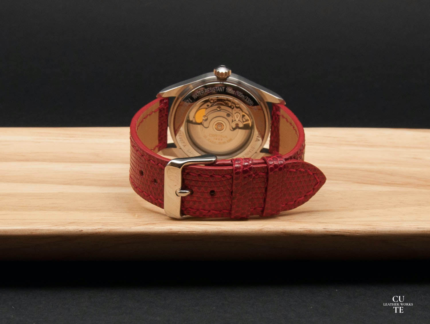 Lizard Red Leather Watch Strap, Handmade in Finland