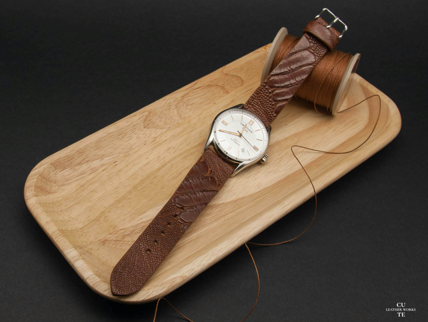 Ostrich Leg Brown Leather Watch Strap, Non-stitched