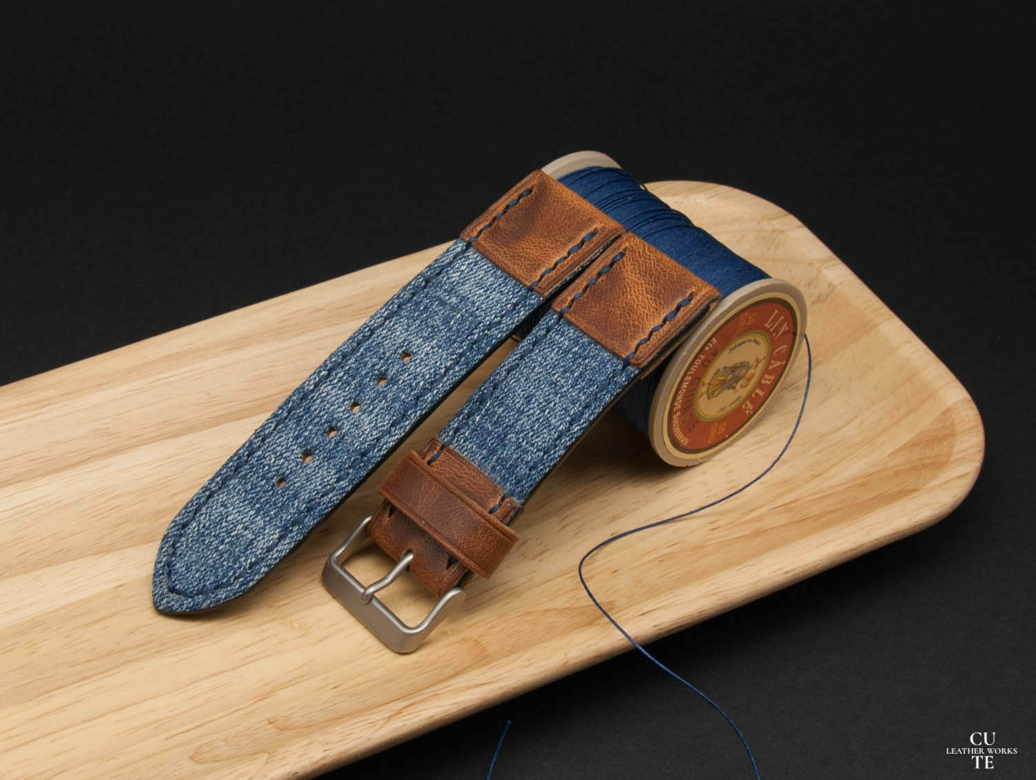 Denim Watch Band With Badalassi Leather, Handmade in Finland