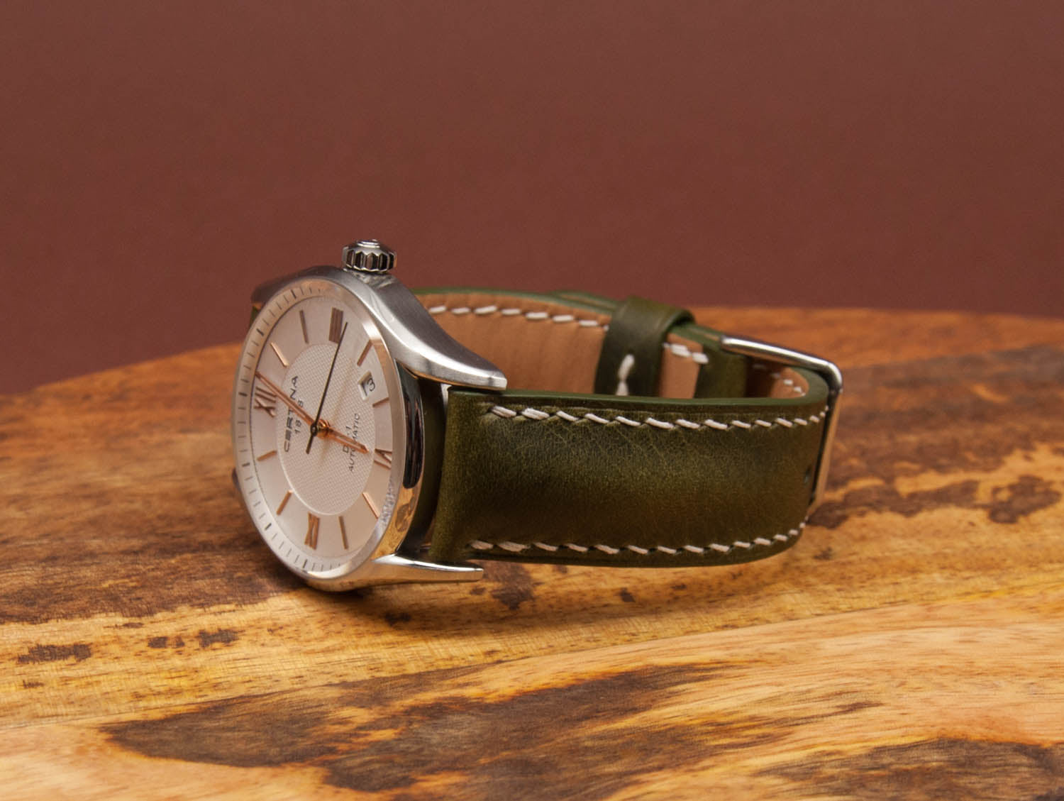 Padded Leather Watch Strap BADALASSI CARLO OLIVE