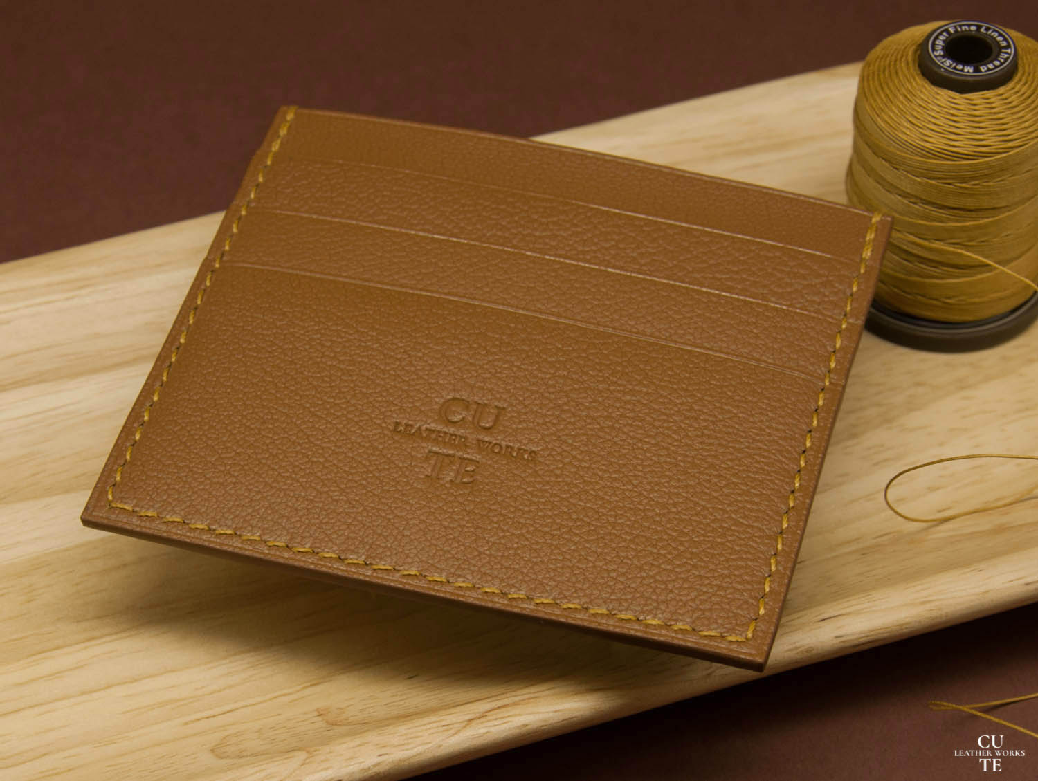 Slim Leather Card Holder, SAS ALRAN Leather With Honey Lizard