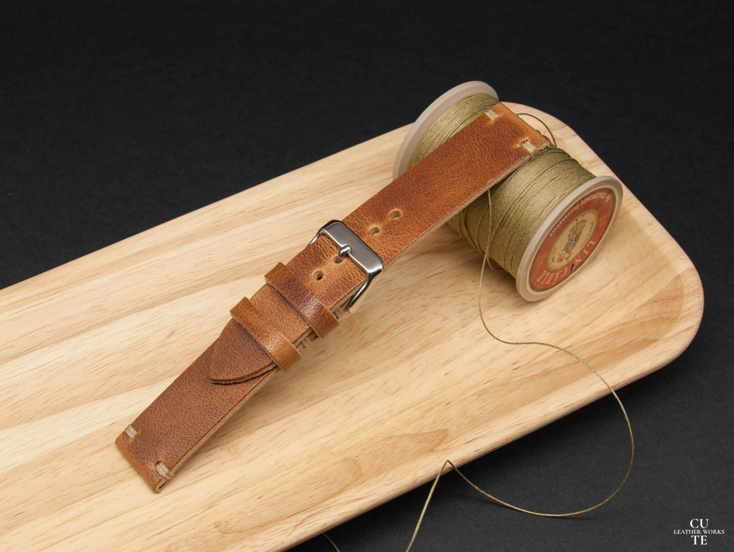 Horween Dublin Natural leather watch strap, Hand-made in Finland, With Lining