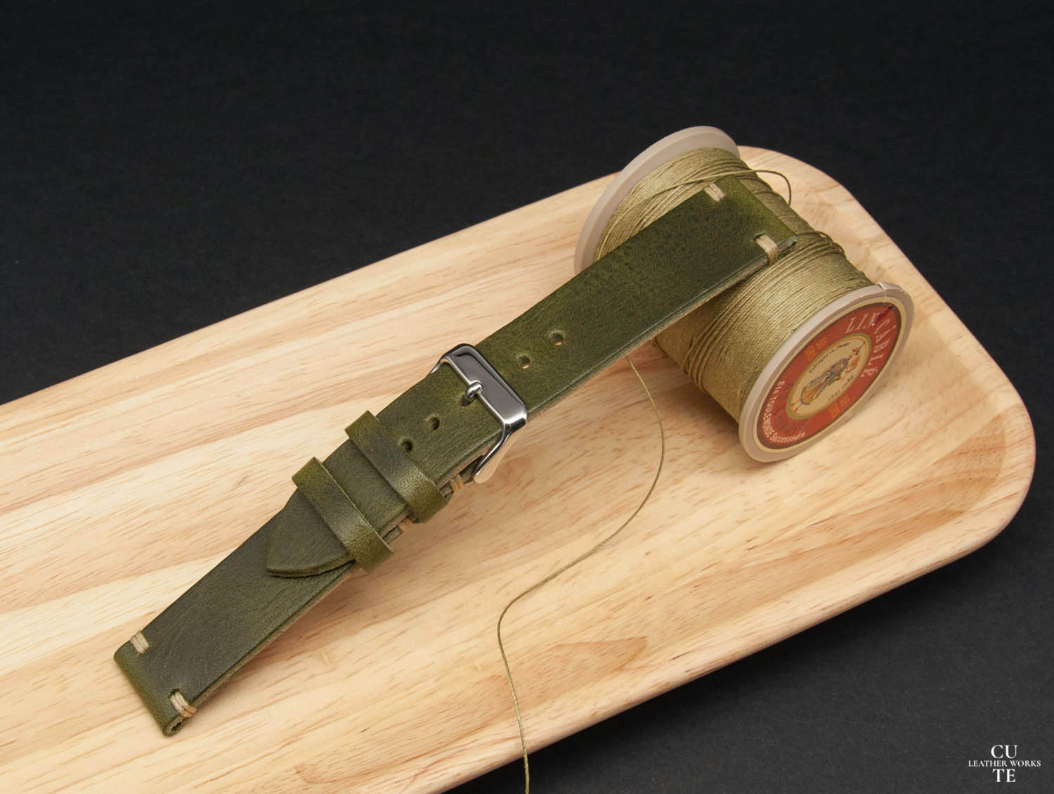 Badalassi Olive Wax leather watch strap, Hand-made in Finland, With Lining