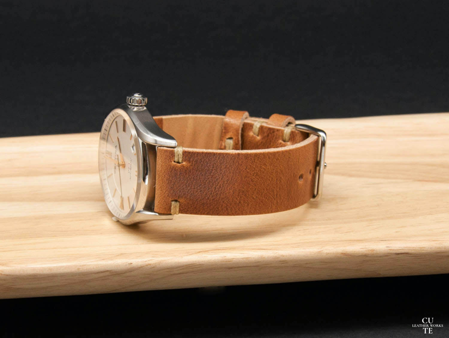 Horween Dublin Natural leather watch strap, Hand-made in Finland, With Lining