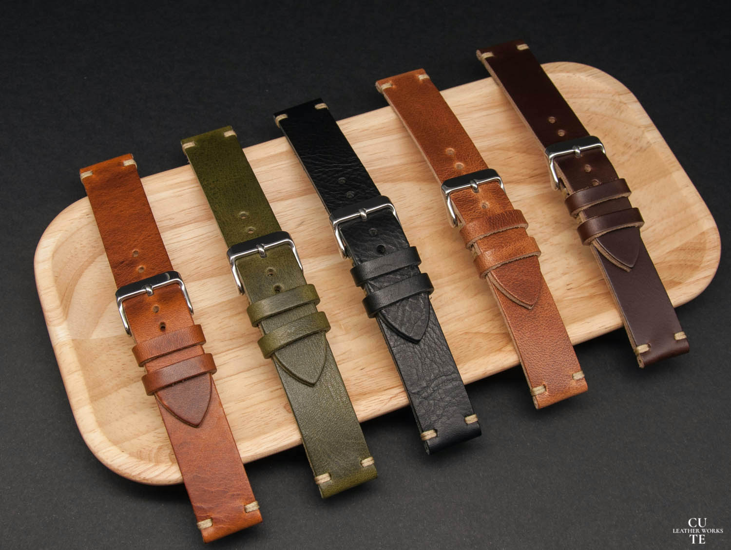 Badalassi Olive Wax leather watch strap, Hand-made in Finland, With Lining
