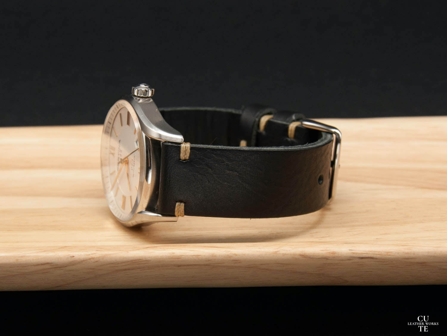 Badalassi Black Wax leather watch strap, Hand-made in Finland, With Lining