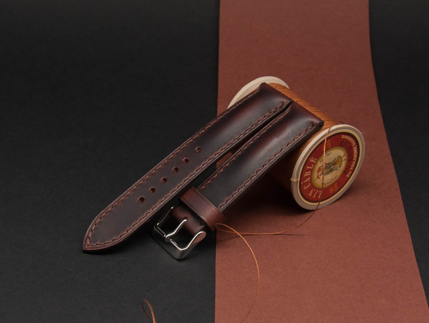 Padded Leather Watch Strap BADALASSI TABACCO