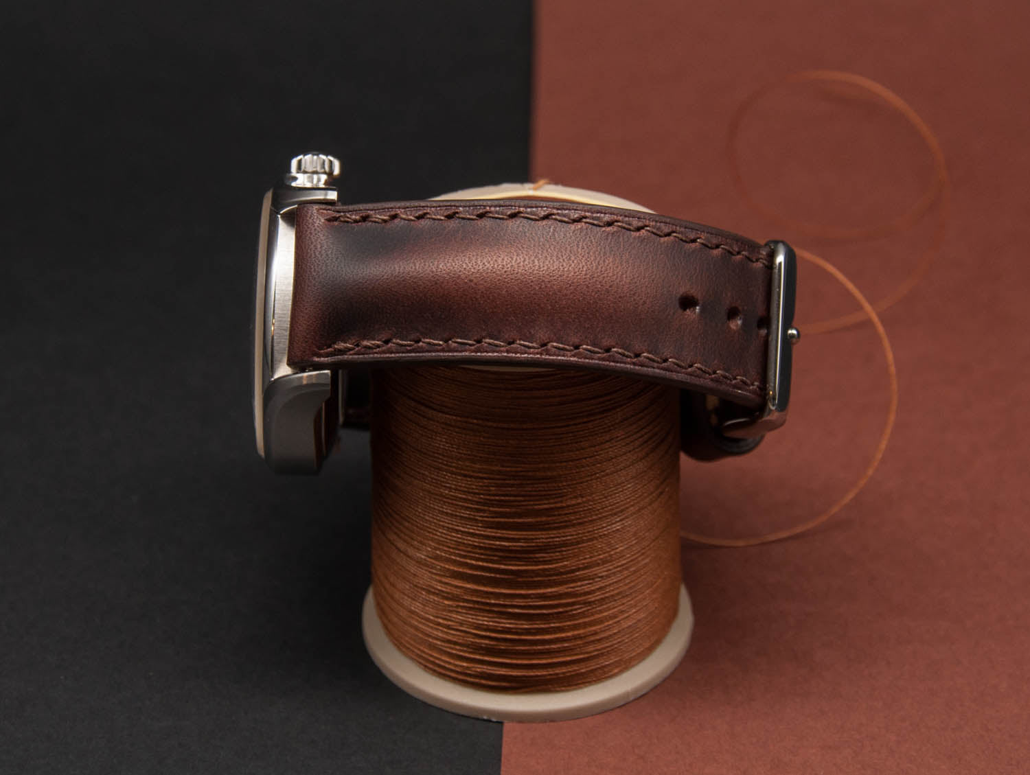 Padded Leather Watch Strap BADALASSI TABACCO