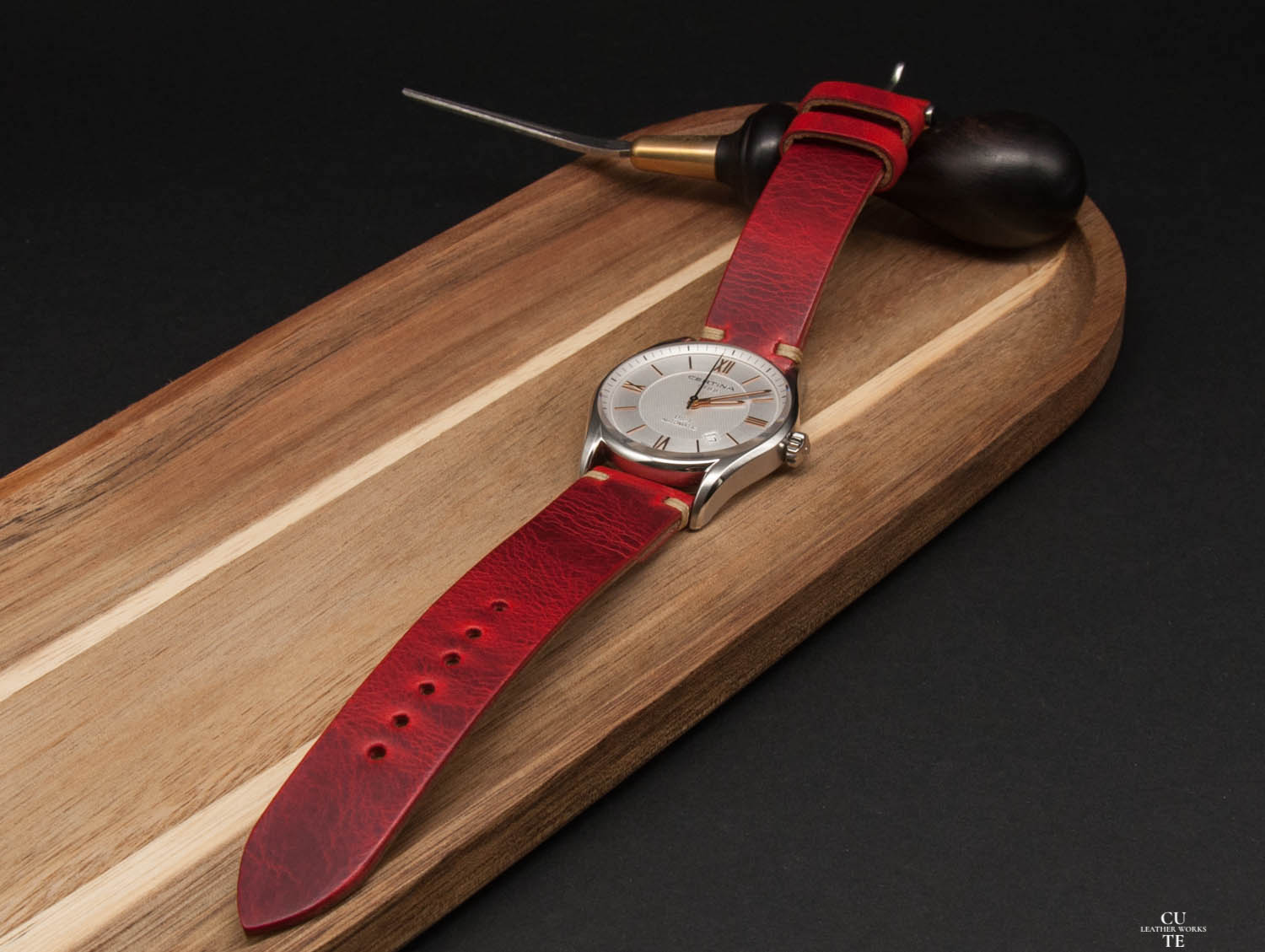 Badalassi Wax Papavero leather watch strap, Hand-made, With Lining