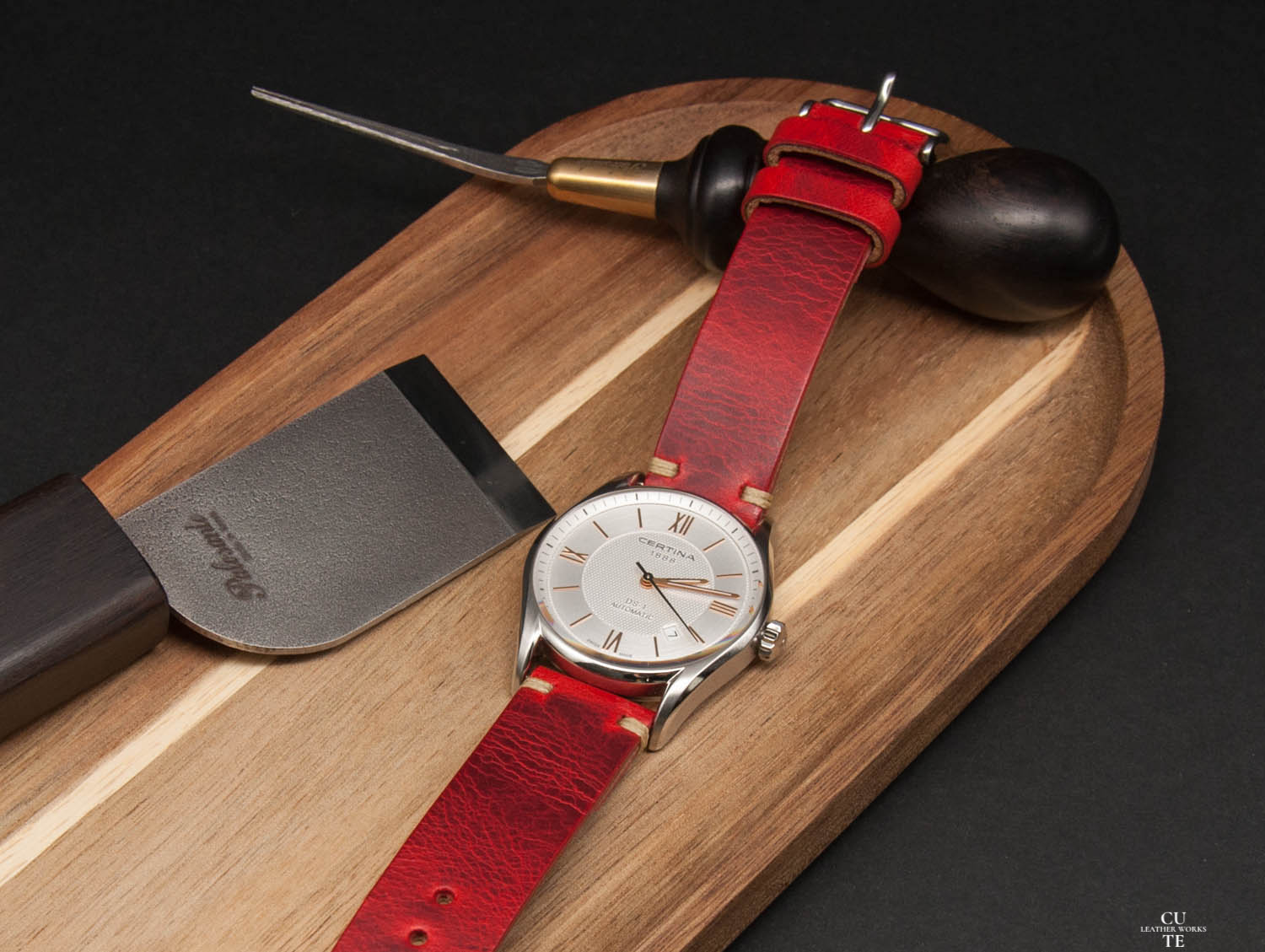 Badalassi Wax Papavero leather watch strap, Hand-made, With Lining