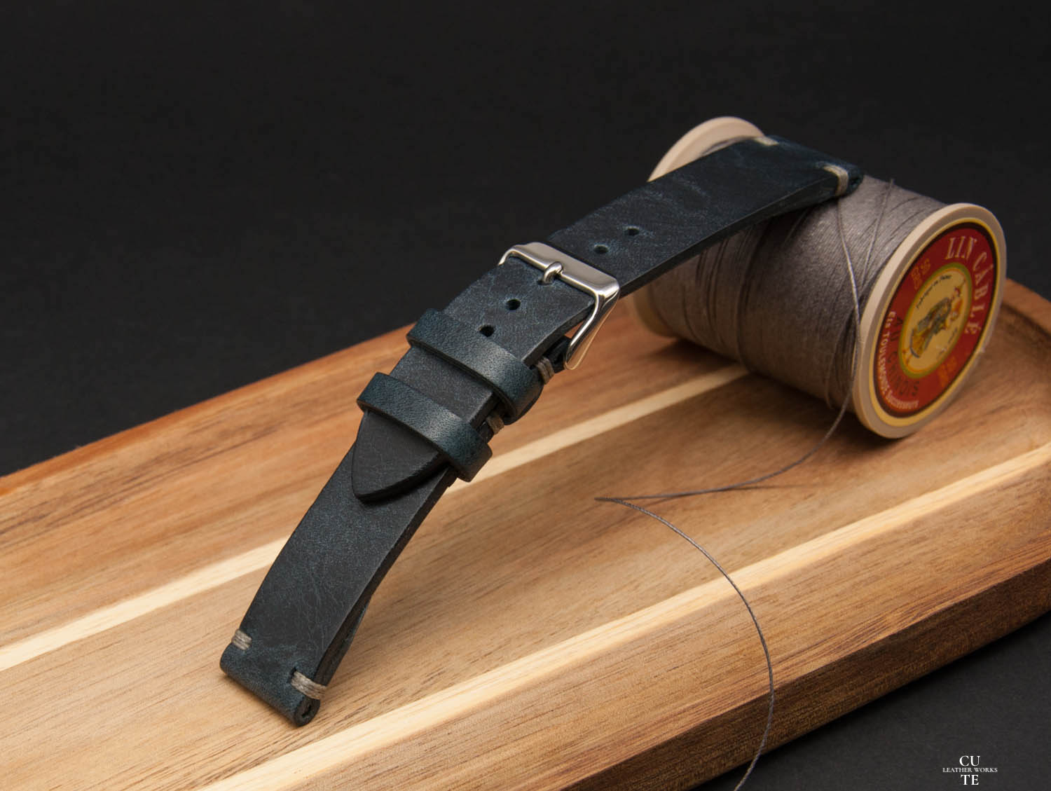 Badalassi Wax Navy leather watch strap, Hand-made, With Lining